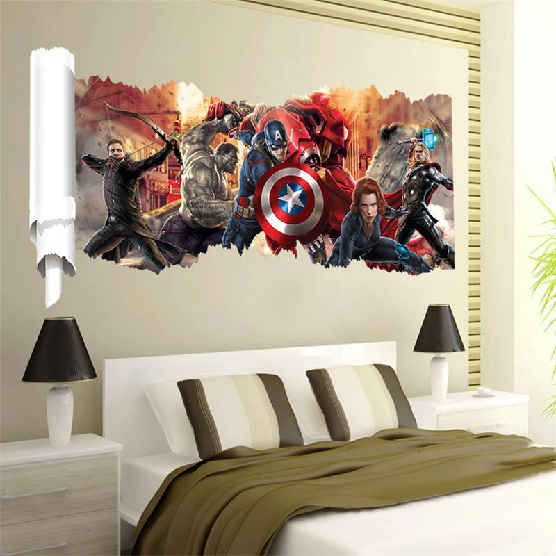 Popular Decorative 3D Wall Hole Stickers For Living Room Bedroom Decor PVC Home Wall Art Movie Avenger Decorations Mural Poster
