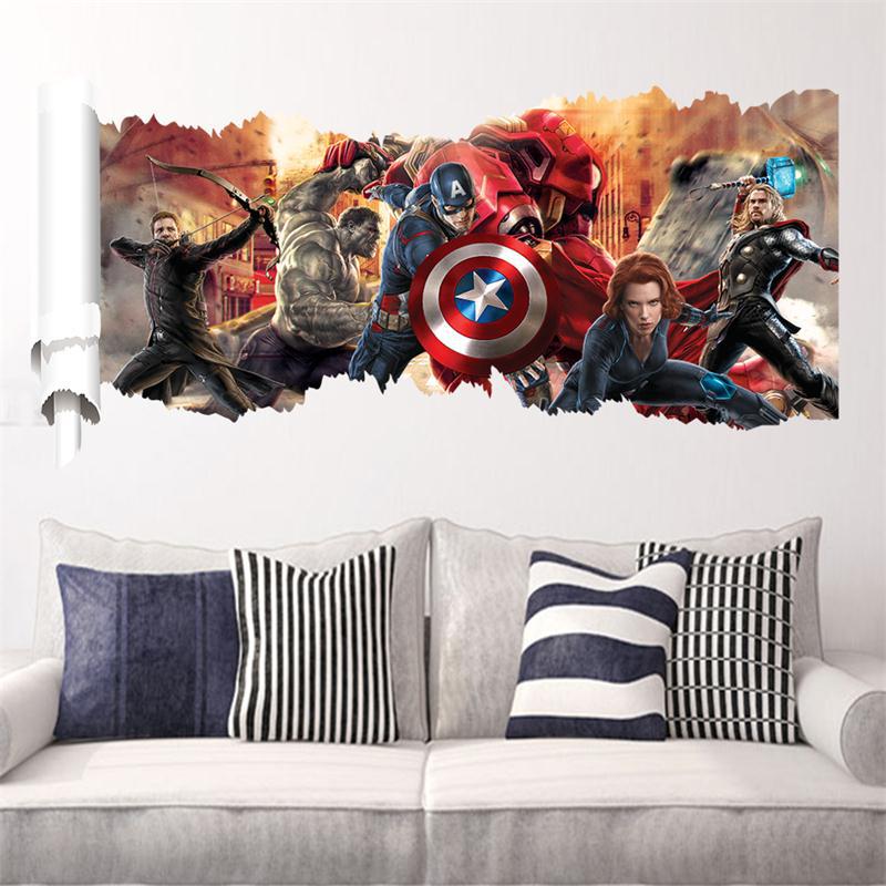 Popular Decorative 3D Wall Hole Stickers For Living Room Bedroom Decor PVC Home Wall Art Movie Avenger Decorations Mural Poster