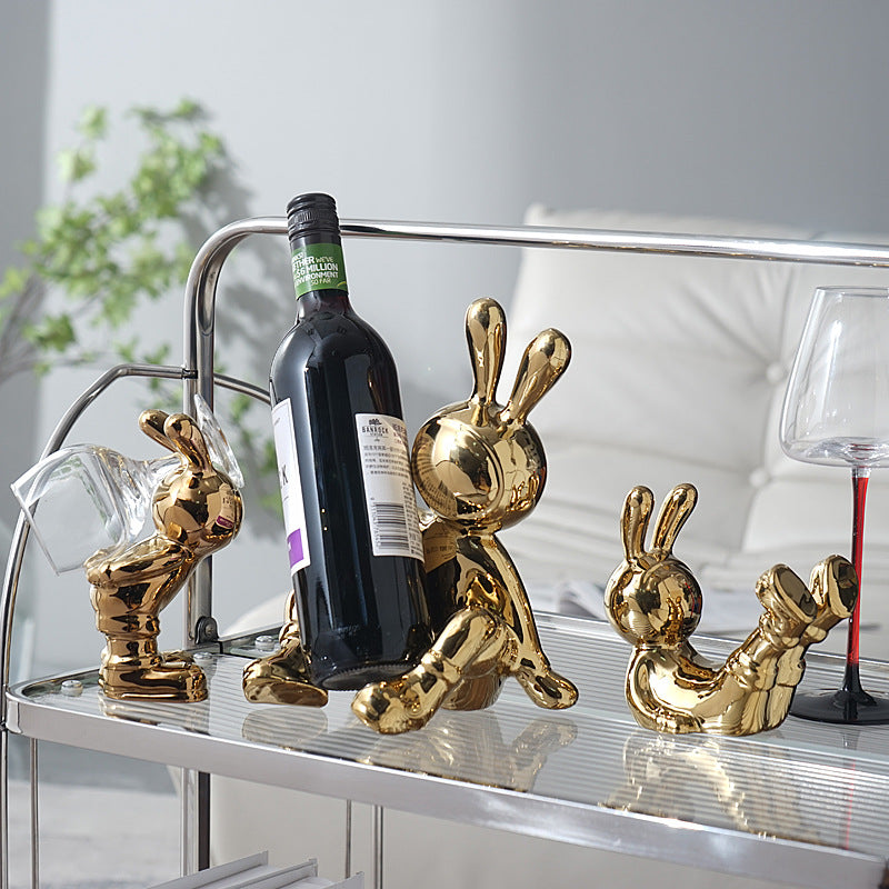 Light Luxury High-End Rabbit Wine Rack, Wine Cabinet Decoration, Home Living Room, Dining Cabinet Decoration, Handicrafts