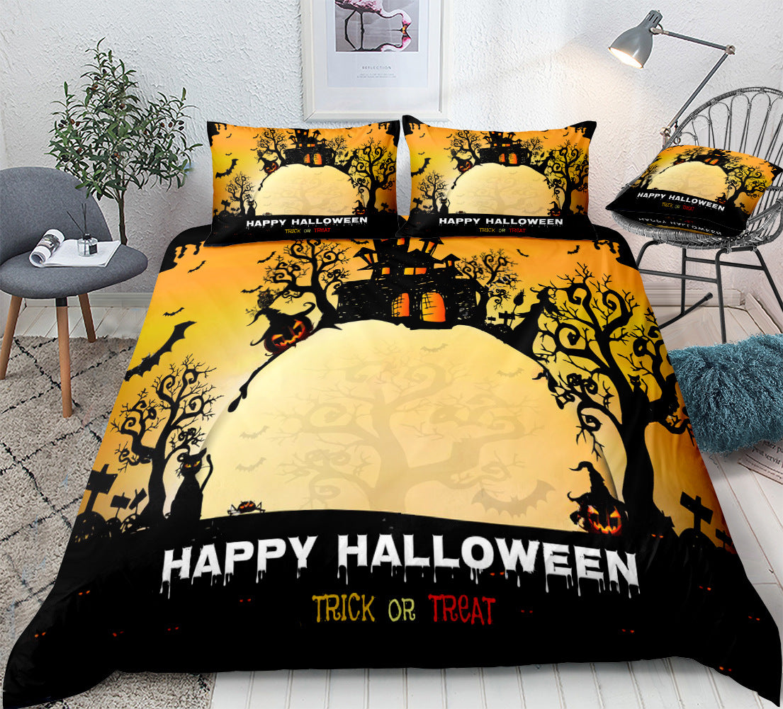 Halloween pattern home textile bed sheet quilt cover pillowcase three or four piece set